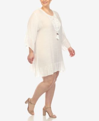 Plus Size Sheer Embroidered Knee Length Cover Up Dress