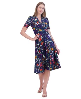 Jessica Howard - Petite Floral-Print Twist-Front Midi Dress
