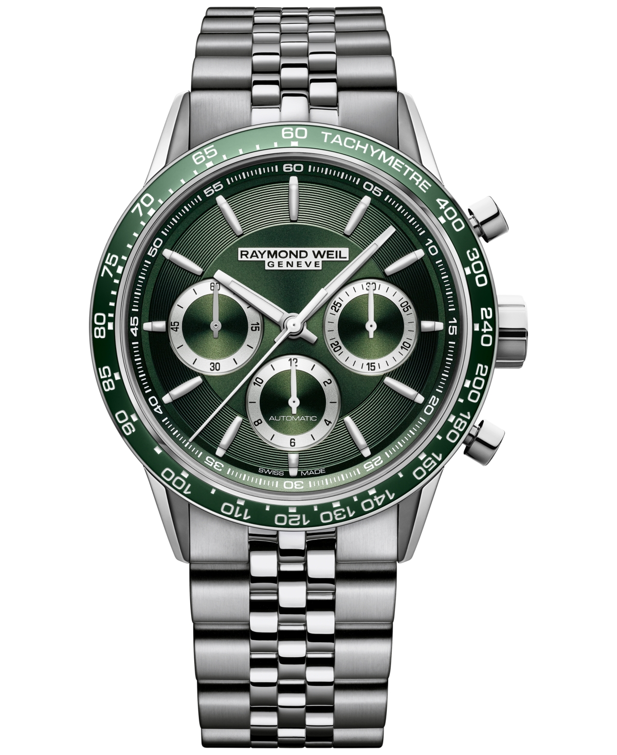 Raymond Weil Men's Swiss Automatic Chronograph Freelancer Stainless Steel Bracelet Watch 44mm In Green