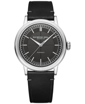 Raymond Weil - Men's Swiss Automatic Millesime Black Leather Strap Watch 40mm