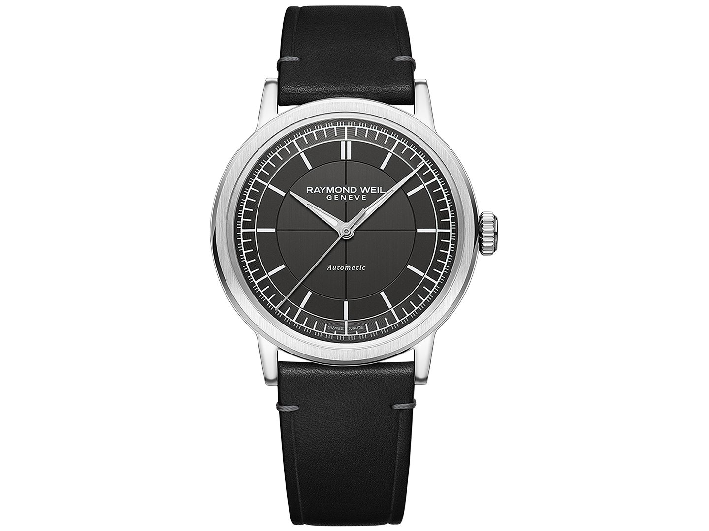 Мужские часы Raymond Weil Swiss Automatic Millesime Black Leather Strap Watch 40mm — фото 1