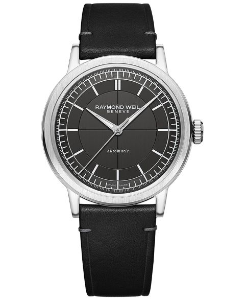 Мужские часы Raymond Weil Swiss Automatic Millesime Black Leather Strap Watch 40mm