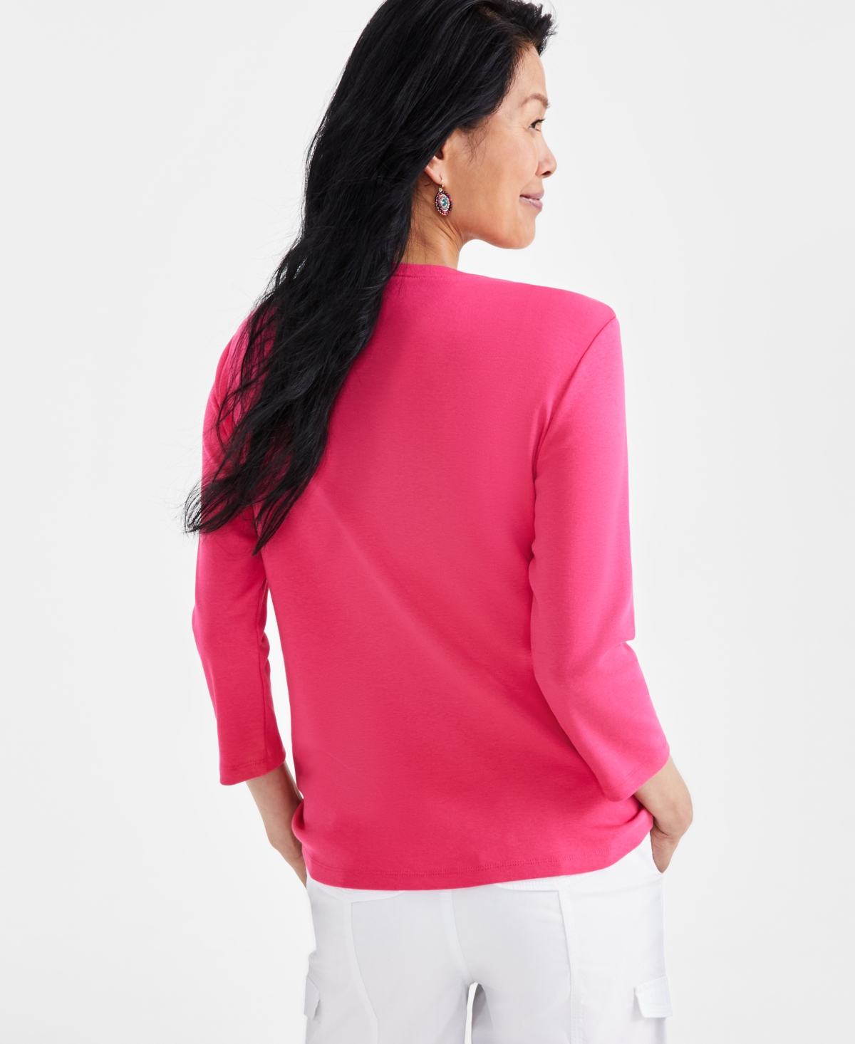 Style & Co Women's Cotton 3/4-Sleeve Henley Tee, Created for Macy's