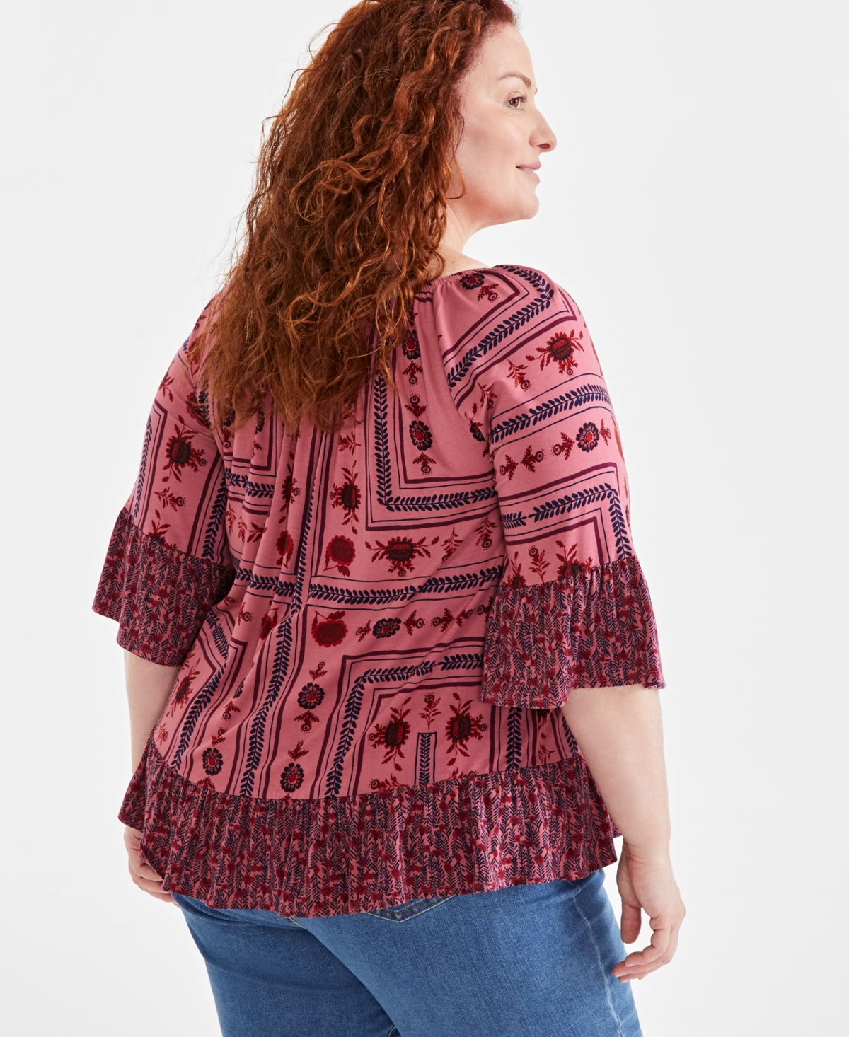 Style & Co Plus Size Printed 3/4-Sleeve Top, Created for Macy's