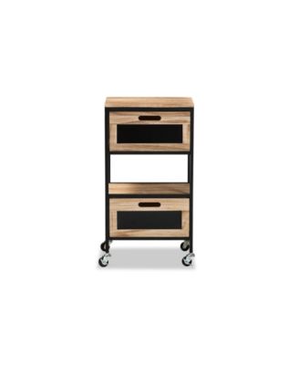 Olinda Modern Industrial Oak Brown Finished Wood and Black Metal 2-Drawer End Table