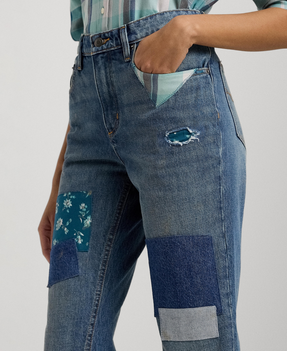 Lauren Ralph Lauren Women's Patchwork Boyfriend Jeans, Regular & Petite