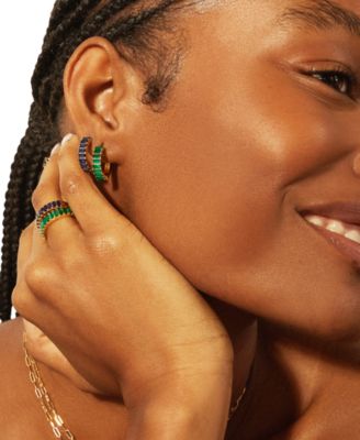 Nano Emerald Color Small Hoop Earrings (1-1/2 ct. t.w.) in Gold Vermeil, (Also in Nano White Sapphire Color, Nano Ruby Color, & Nano Blue Sapphire Color), Created for Macy's
