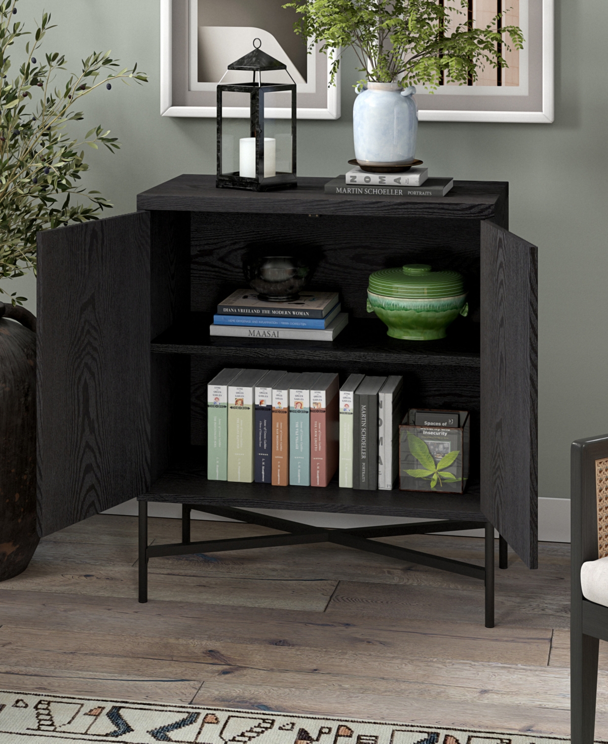 Hudson & Canal Brighton 28" Wide Rectangular Accent Cabinet In Charcoal Gray In Black Grain