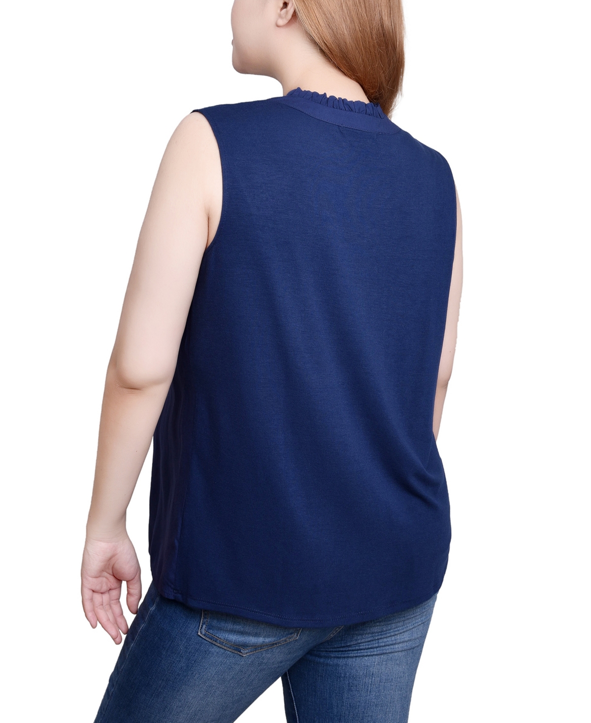 Ny Collection Petite Sleeveless Yoked Blouse Top In Navy