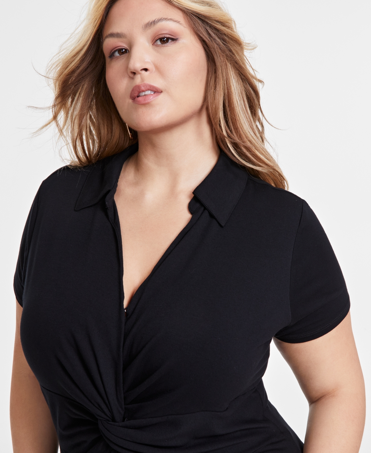 I.n.c. International Concepts Plus Size Twist-Front Collared Top, Created for Macy's