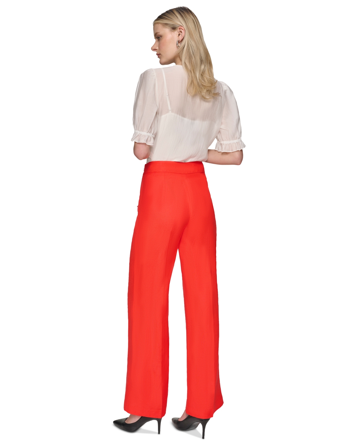 Karl Lagerfeld Paris Women's High-Rise Linen-Blend Sailor Pants