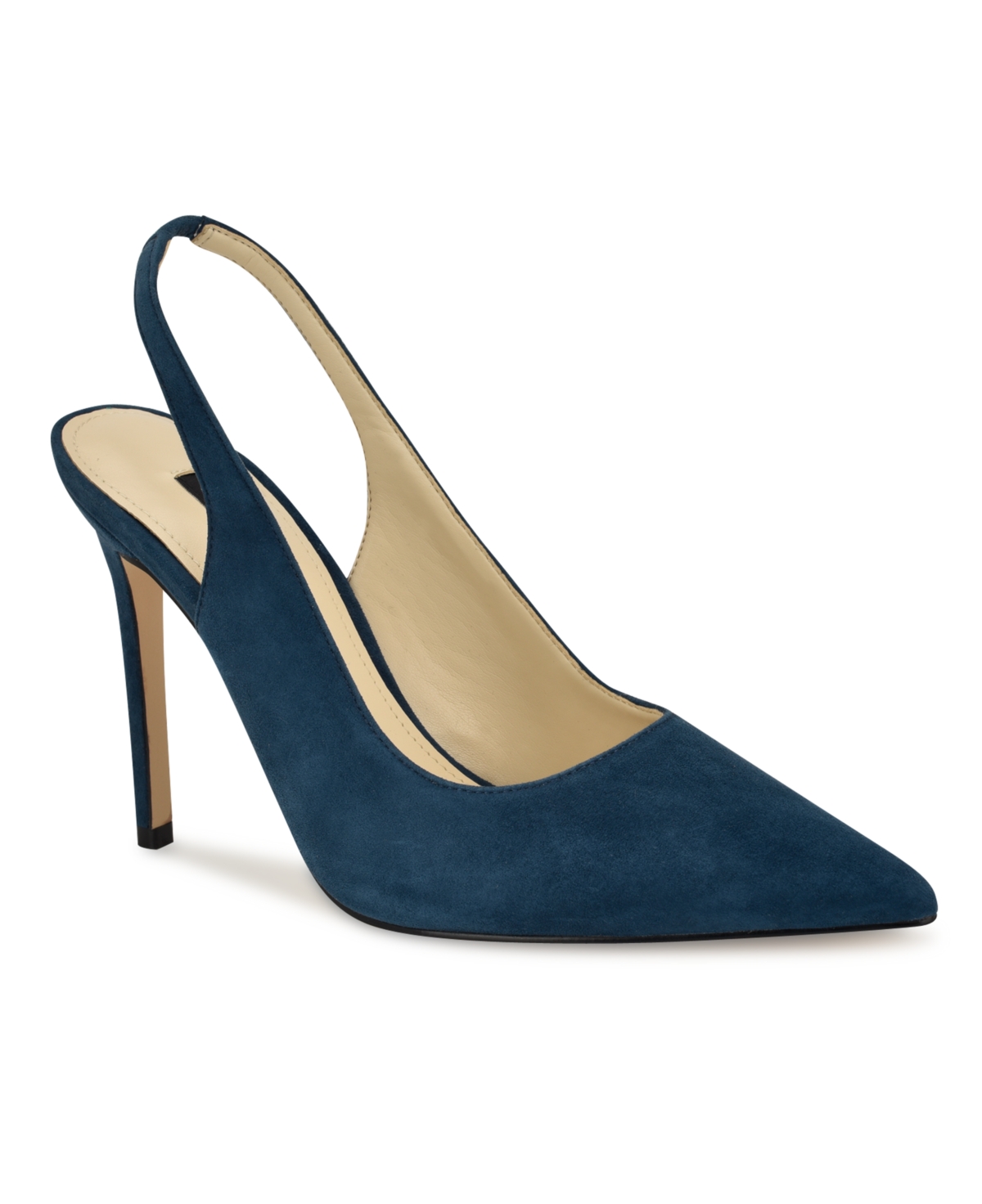 Nine West Women's Feather Pointy Toe Slingback Dress Pumps In Navy Suede