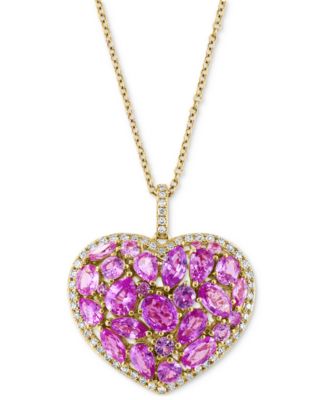 EFFY&reg; Ruby (4-3/4 ct. t.w.) & Diamond (1/3 ct. t.w.) Heart 18" Pendant Necklace in 14k Gold
