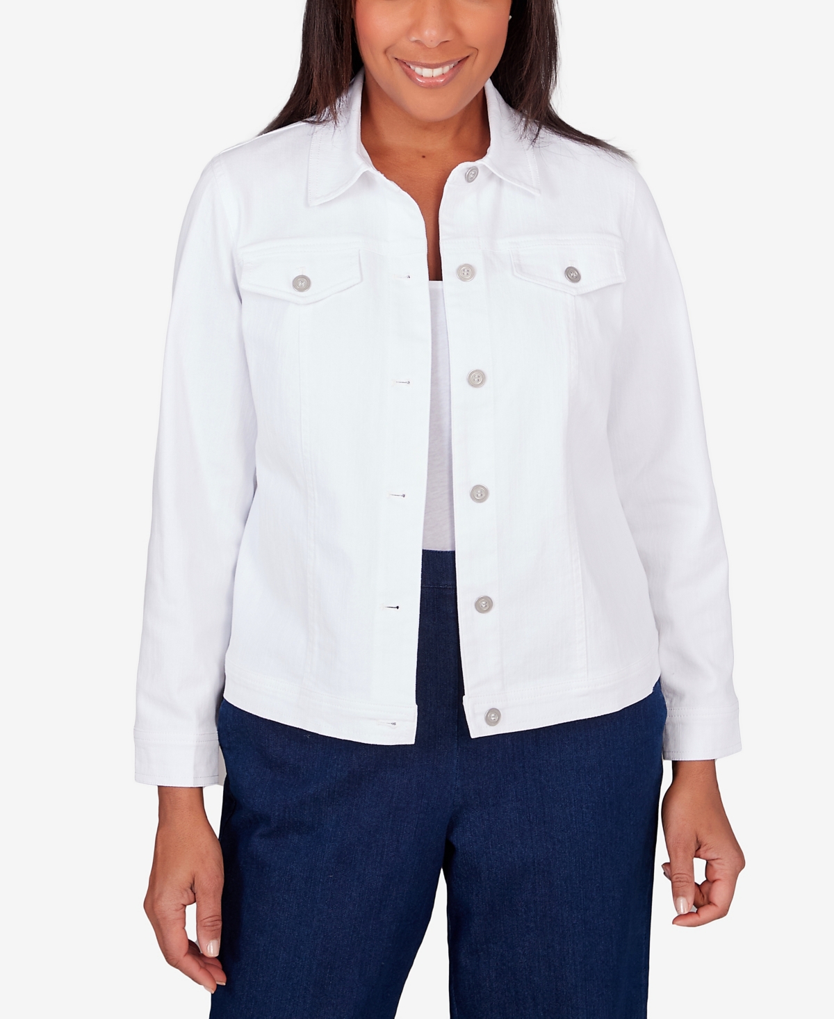 Shop Alfred Dunner Petite Classic Fit Denim Jacket In White