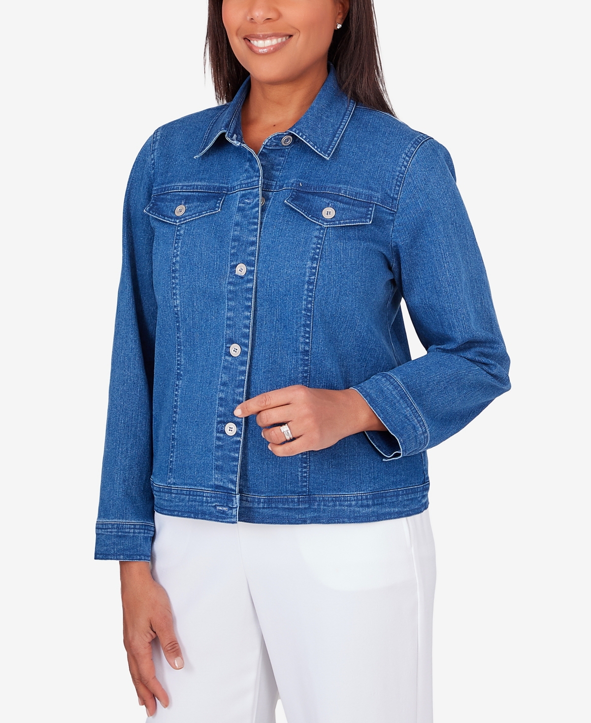 Shop Alfred Dunner Petite Classic Fit Denim Jacket In Medium Denim