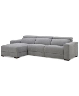 Nevio 3-Pc. Fabric Power Headrest Sectional and Chaise with 1 Power Motion Chair