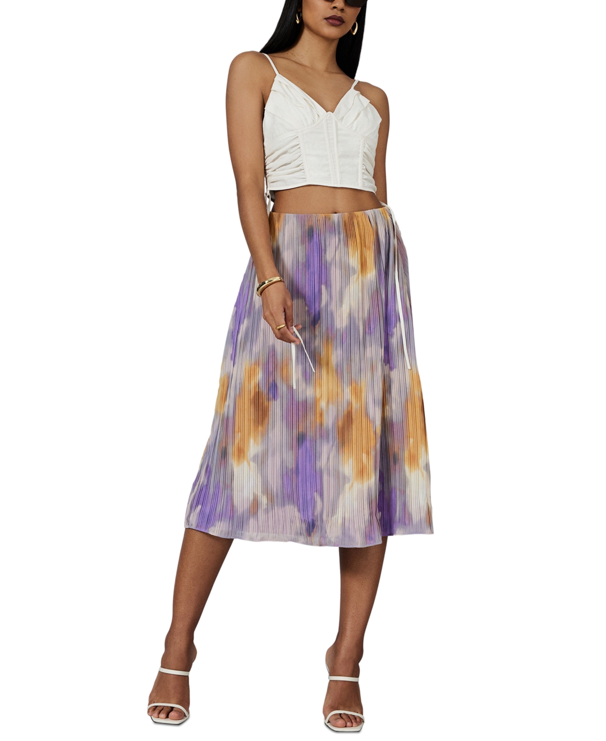BCBG NEW YORK WOMEN'S SLEEVELESS SHIRRED CROP TOP 
