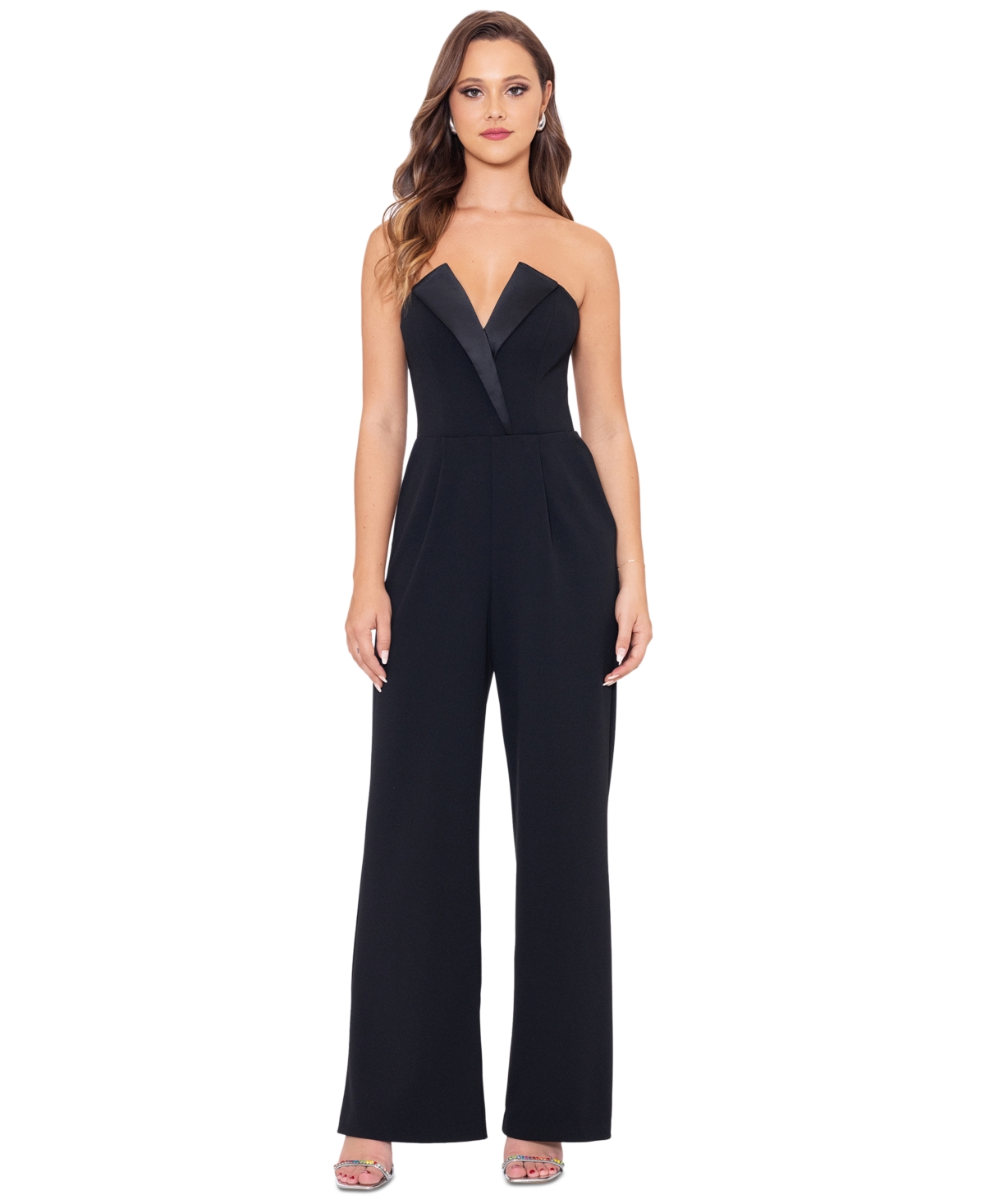 Petite Strapless Tuxedo Jumpsuit - Black