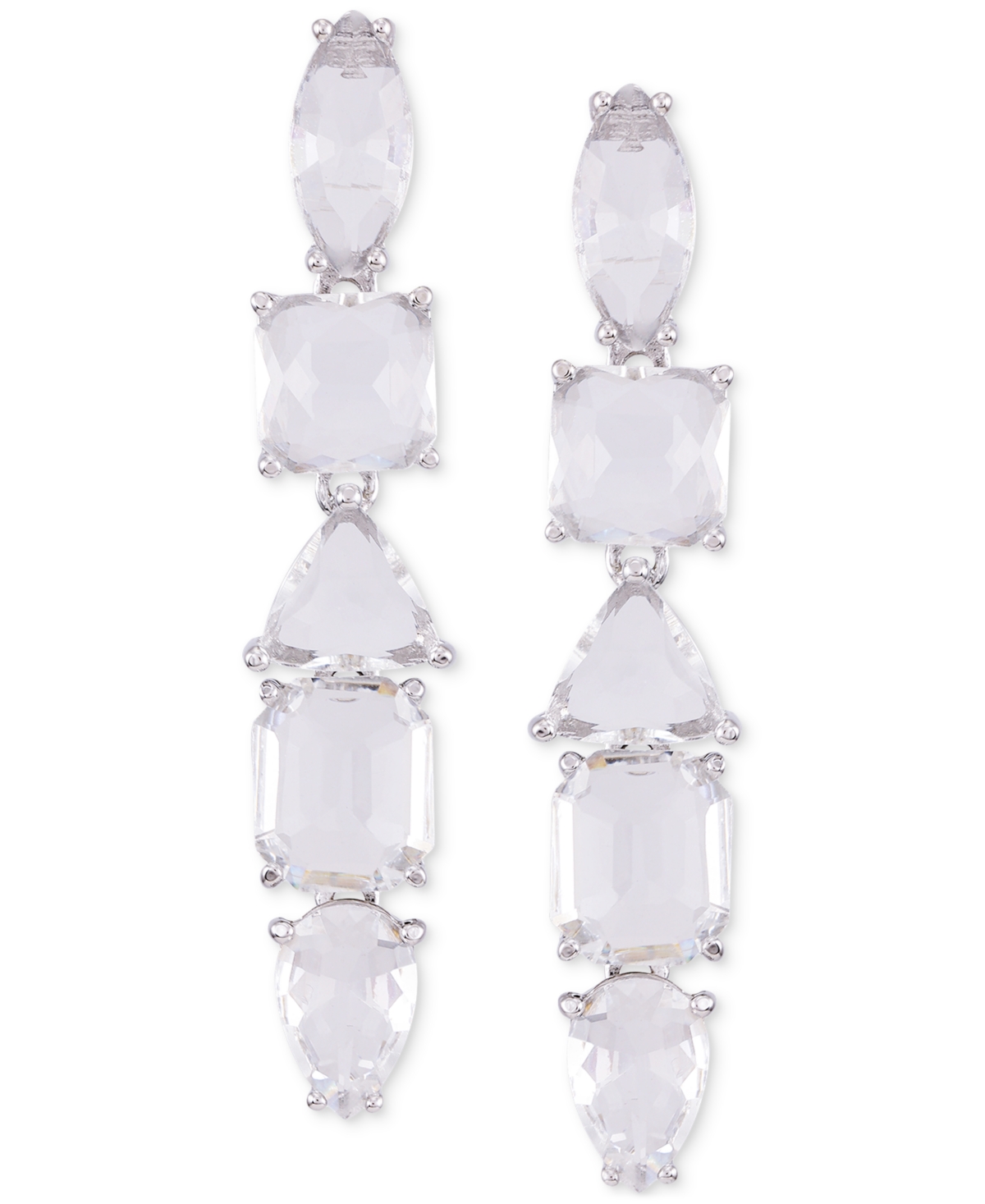 Mixed Cut Crystal Linear Drop Earrings - Silver
