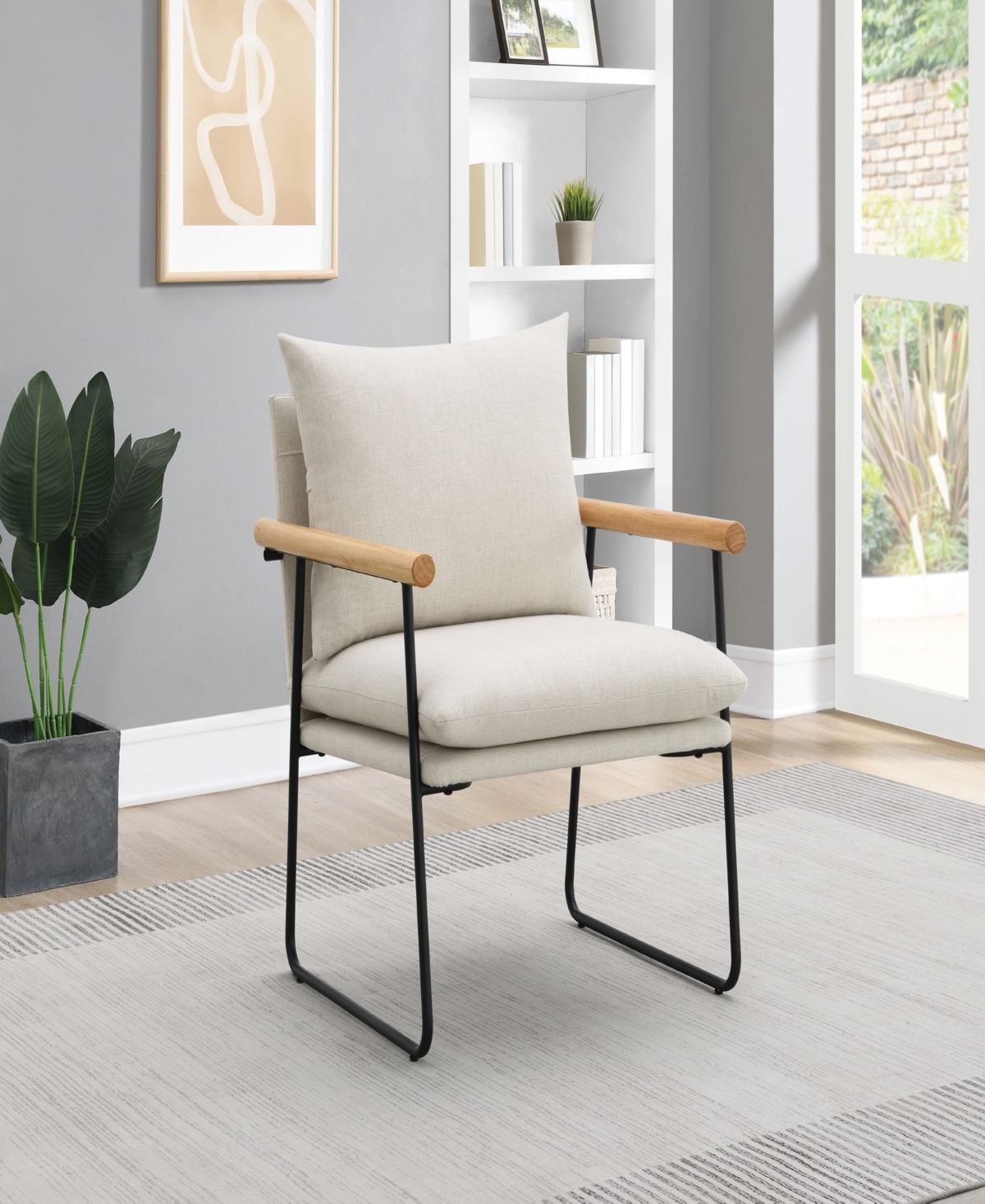 Shop Osp Home Furnishings Office Star Dutton Armchair In Ivory Fabric With Natural Arms And Black Sled Base