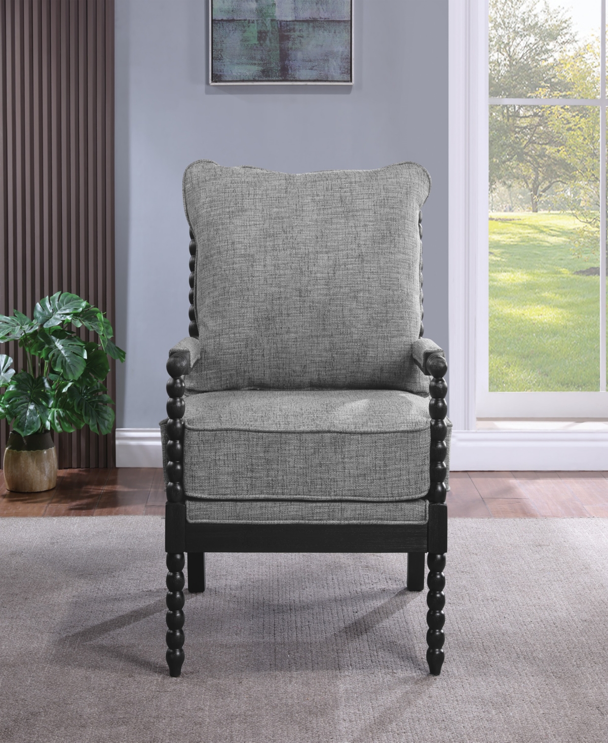 Osp Home Furnishings Office Star Eliza Black Spindle Chair With Graphite Fabric In Graphite