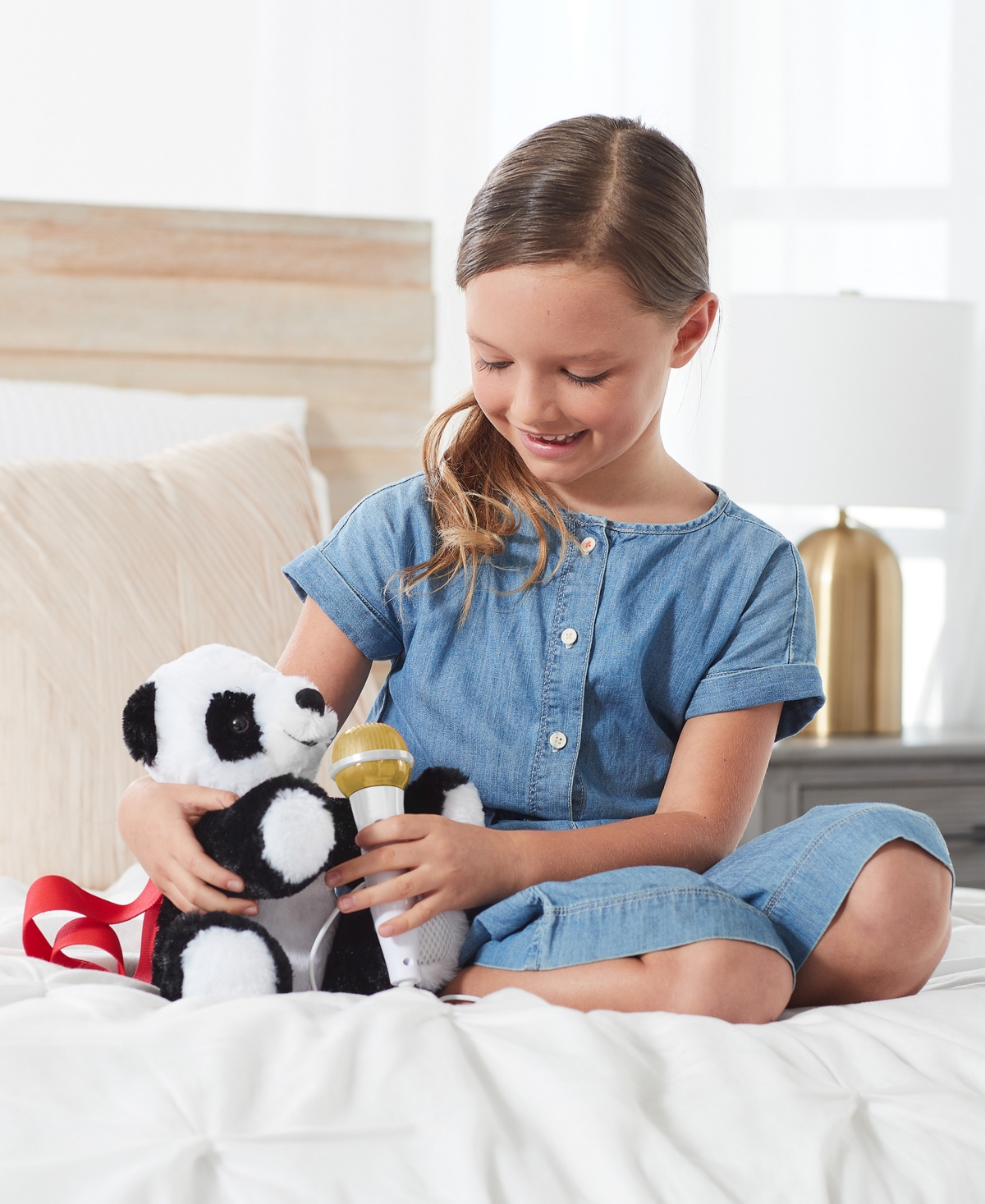 Singing Machine Plush Toy Karaoke Backpack With Microphone, Speaker, Songs Sound Effects, Bigpanda In White And Black
