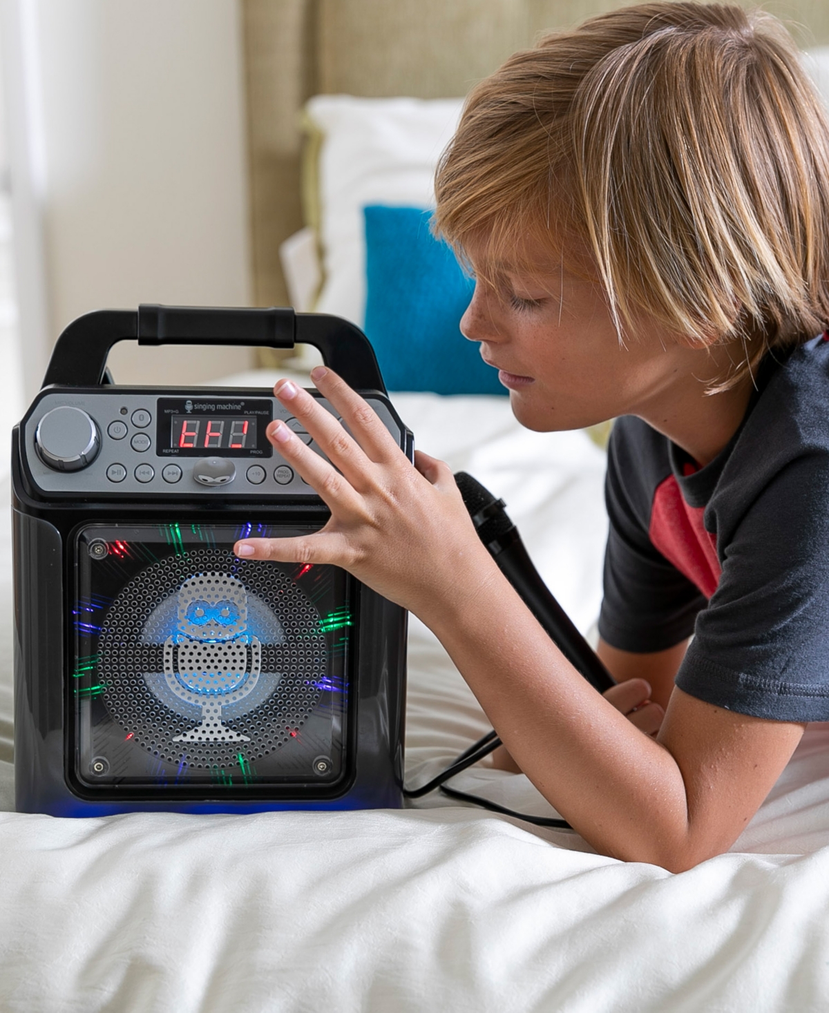 Singing Machine , Groove Mini, Portable Karaoke Machine With Wired Mic, Bluetooth, Led Lights, Black In Black