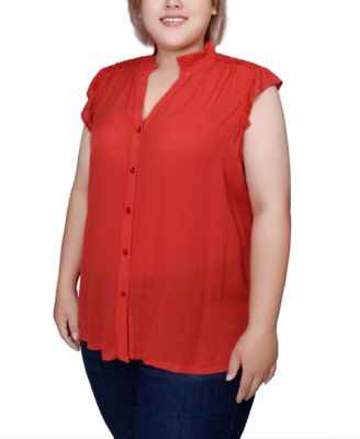 Plus Size Short Flutter Sleeve Crepon Blouse