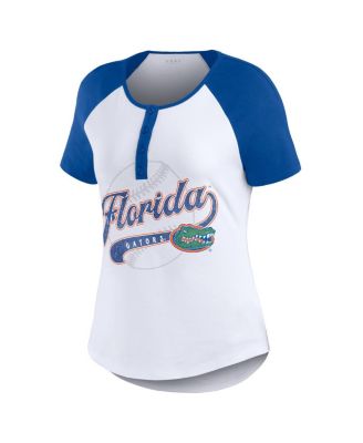 Women's White Florida Gators Baseball Logo Raglan Henley T-Shirt