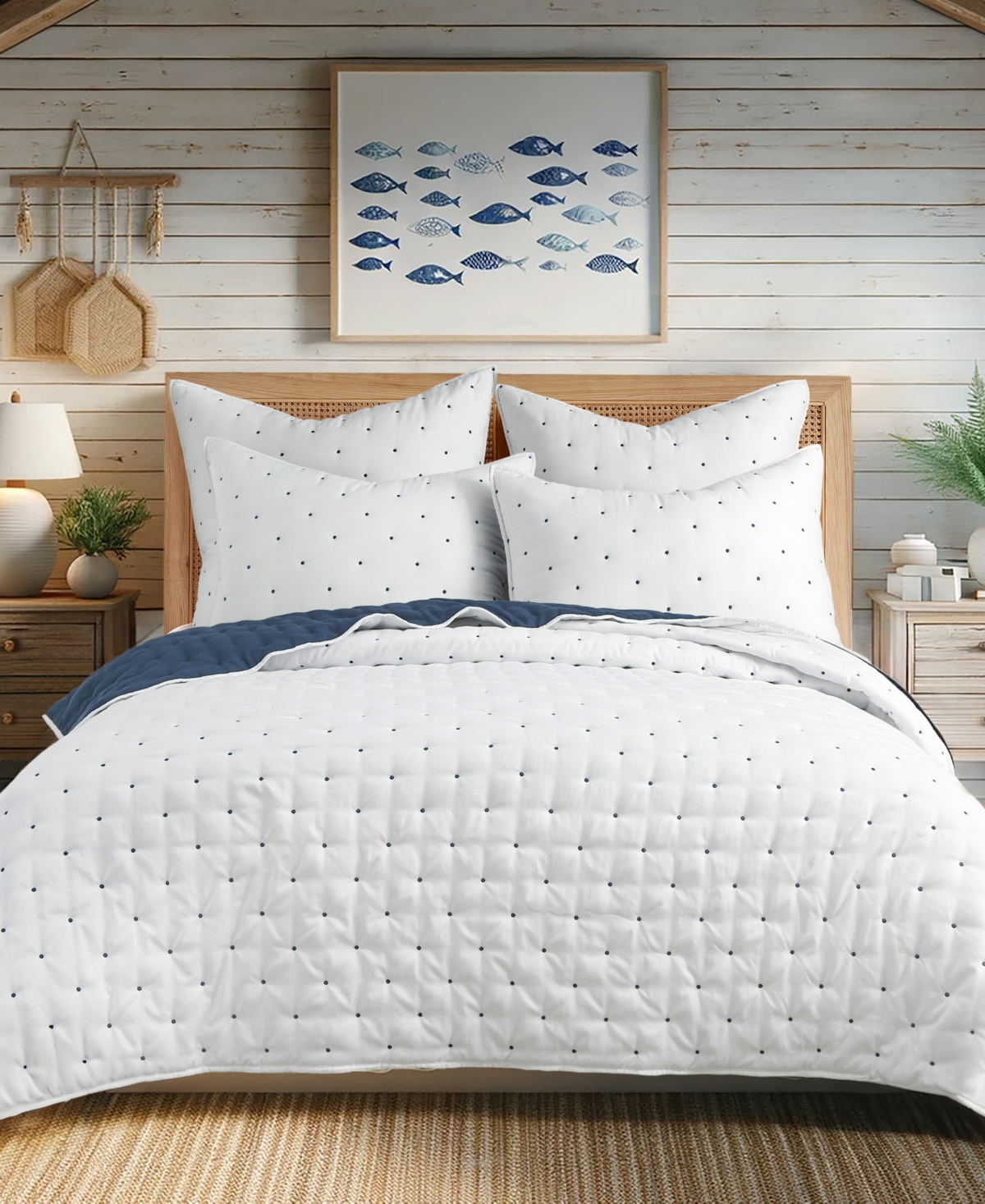 LEVTEX EMBROIDERED SWISS DOT STITCHING 2-PC. QUILT SET, TWIN/TWIN XL 