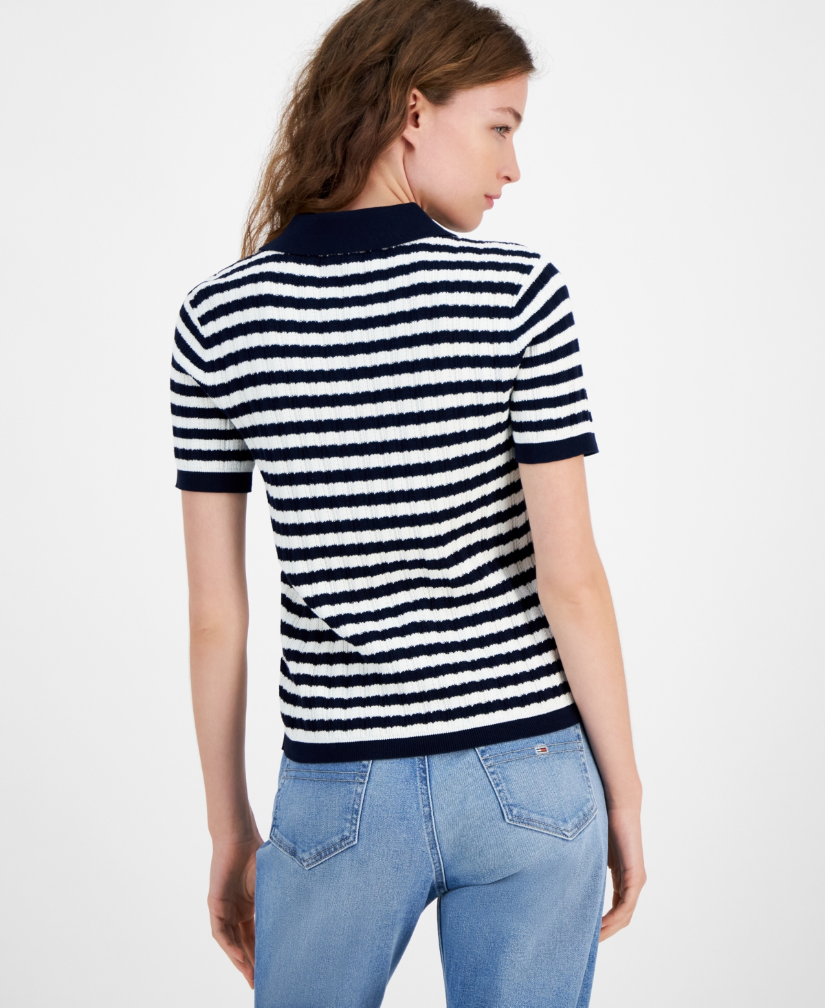 Tommy Hilfiger Women's Striped Short-Sleeve Polo Sweater -i