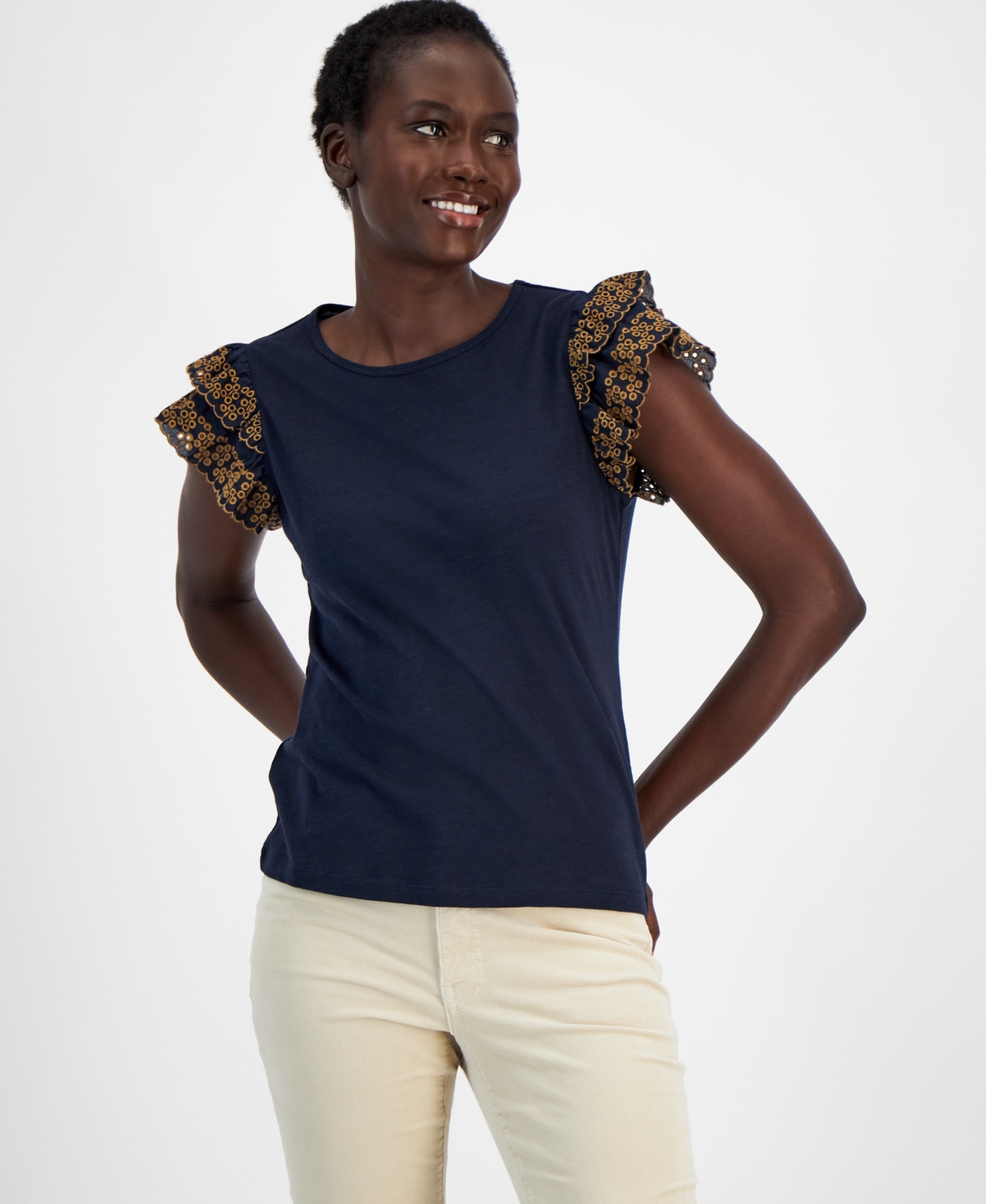 Tommy Hilfiger Women's Cotton Eyelet-Embroidered Top