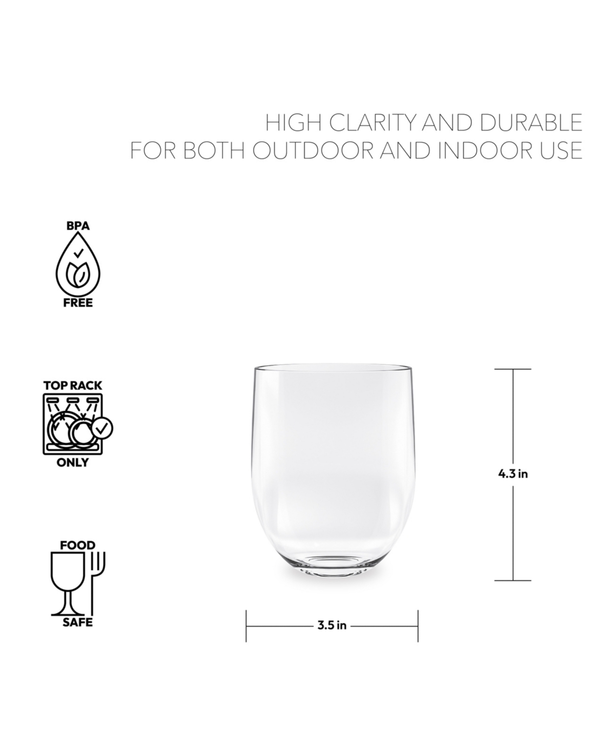 Tarhong Stemless Goblet 12 Piece Set Drinkware Set 16oz., Service For 4 In Clear