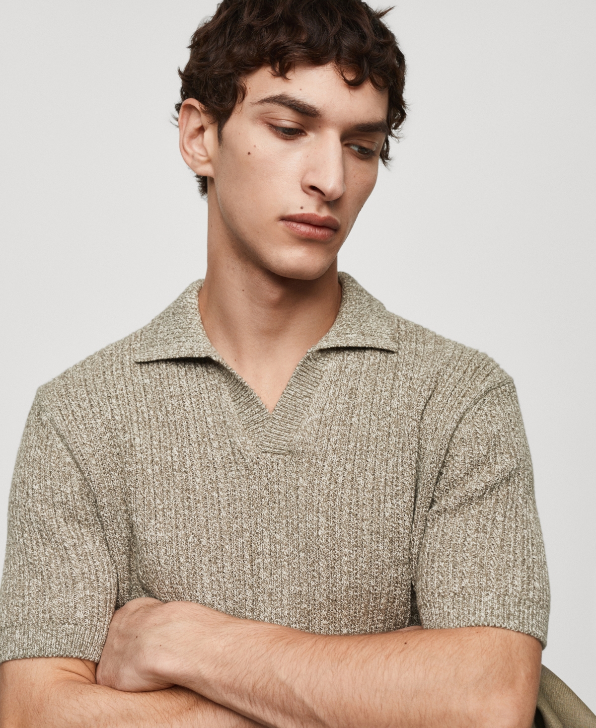 Shop Mango Men's Marbled Cotton Knit Polo Shirt In Forest Green