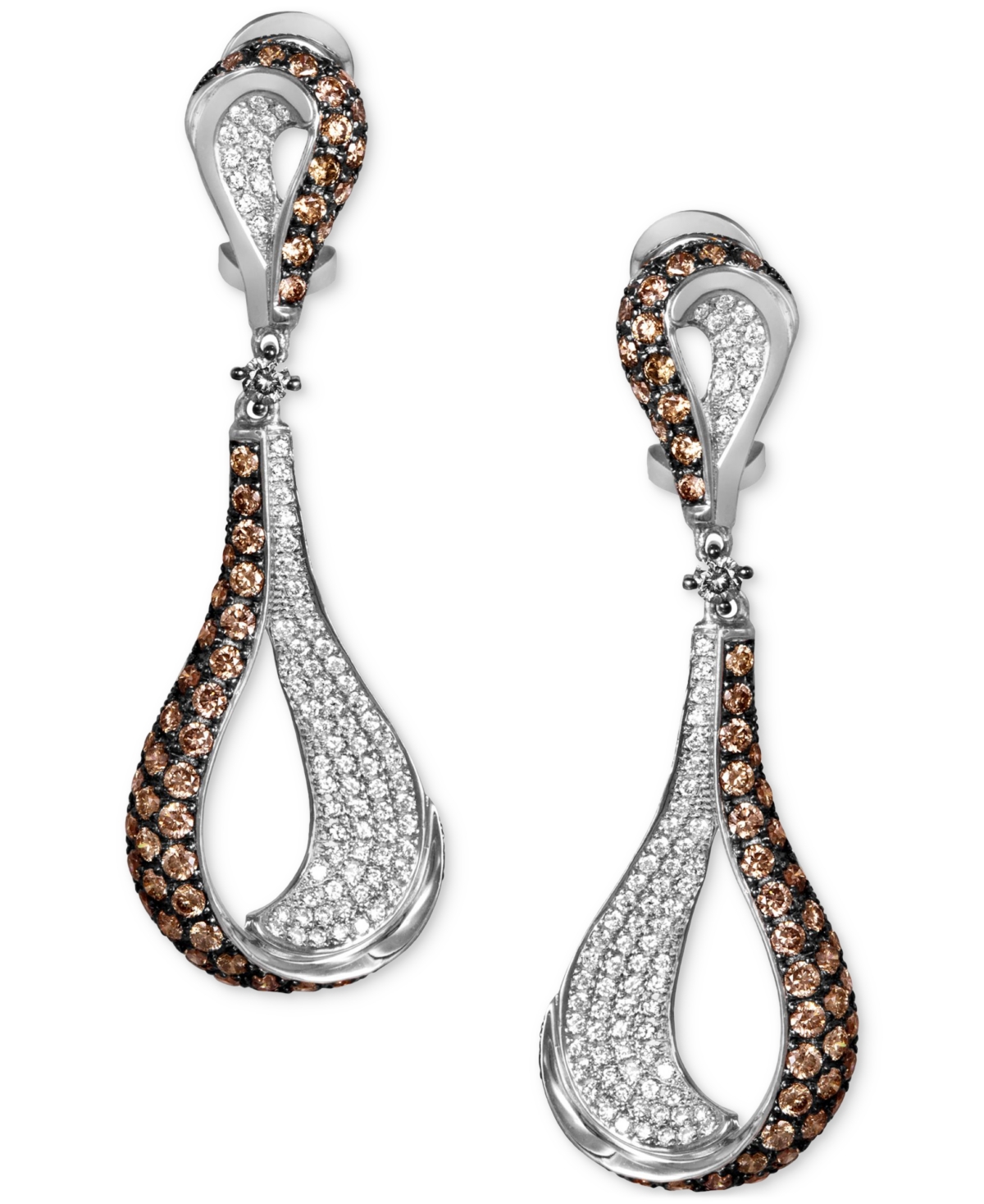 Chocolate Diamond & Vanilla Diamond Pave Loop Drop Earrings (3-7/8 ct. t.w.) in 14k White Gold