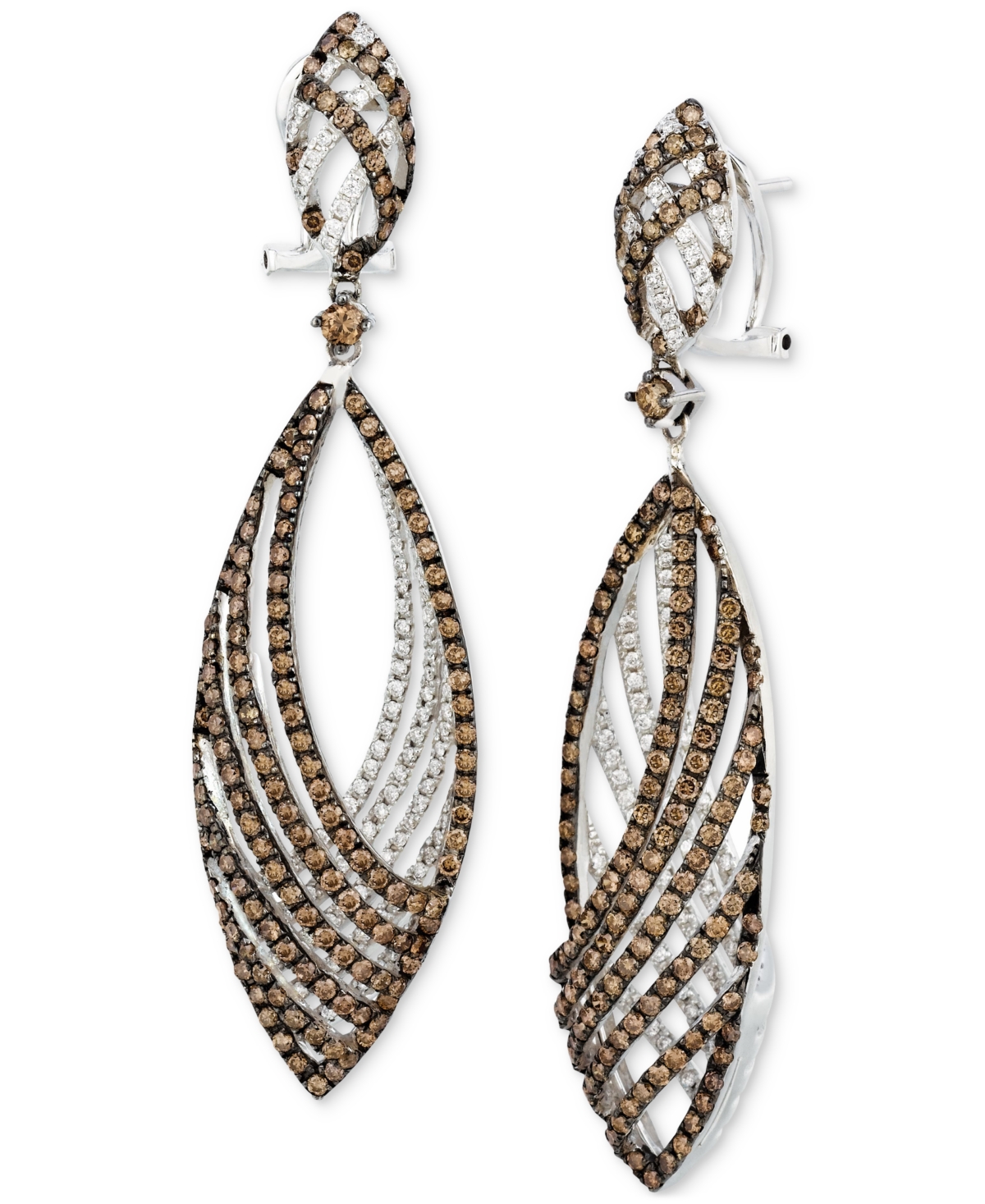 Chocolate Diamond & Vanilla Diamond Openwork Navette Drop Earrings (4-5/8 ct. t.w.) in 14k White Gold