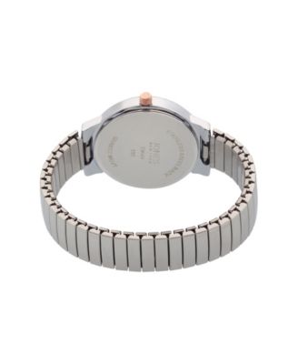 Women's Genuine Diamond White Dial Silver-Tone Metal Narrow Bracelet Analog Watch 28mm