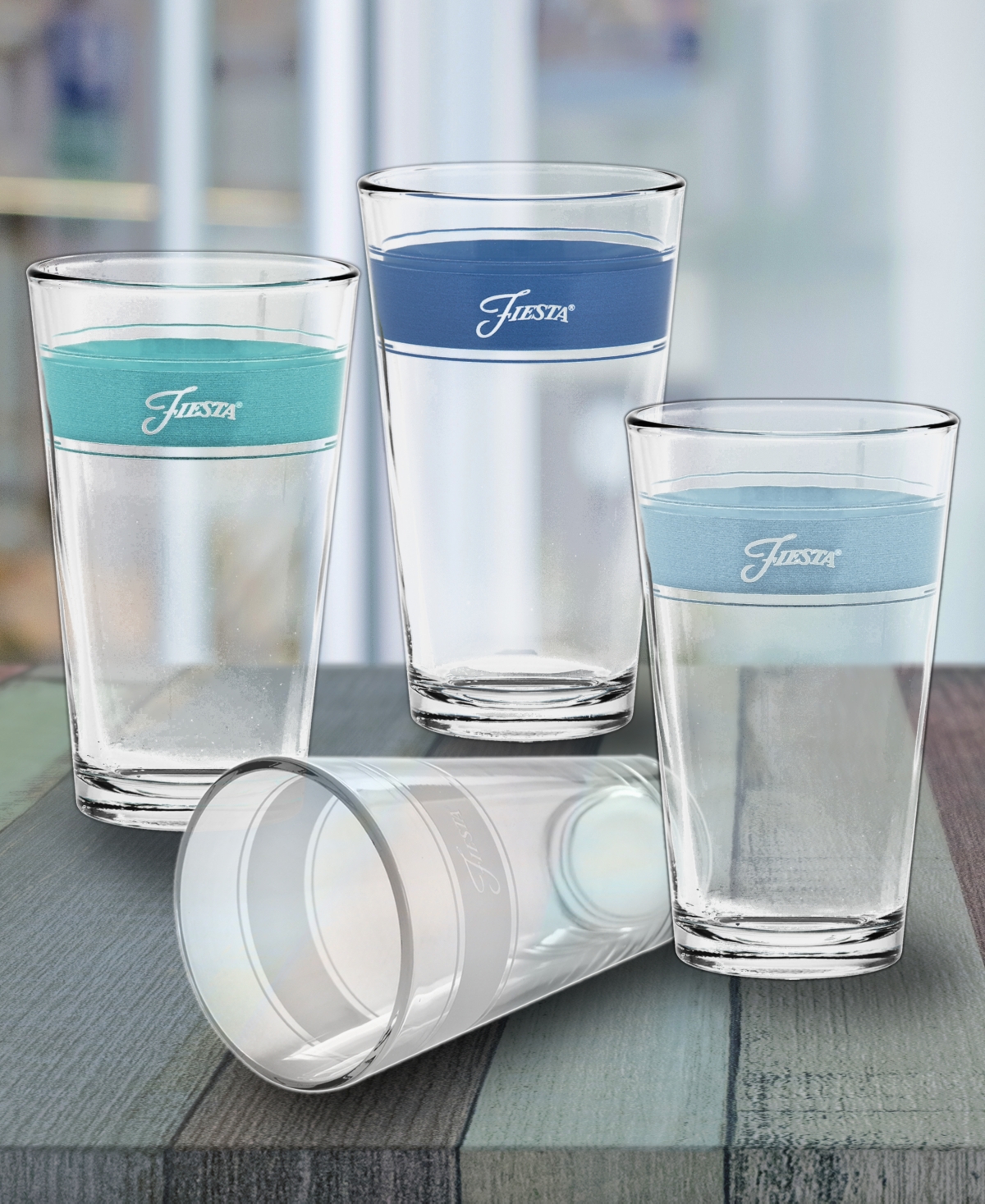 Shop Fiesta Coastal Blues Frame 16-ounce Tapered Cooler Glass Set Of 4 In Sky