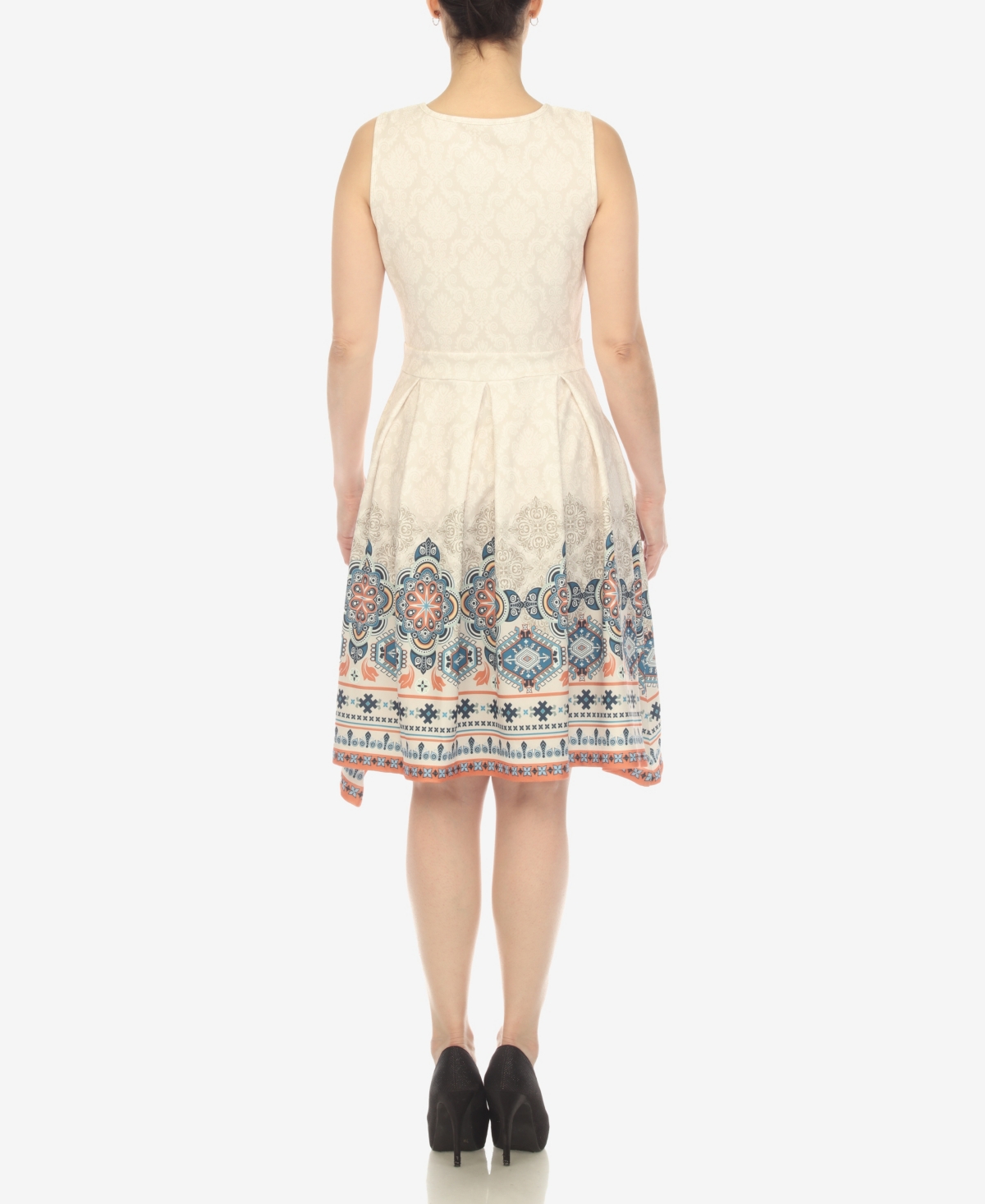White Mark Plus Size Fit And Flare Knee Length Dress In Beige