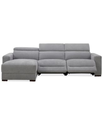 Nevio 3-Pc. Fabric Power Headrest Sectional and Chaise with 2 Power Motion Chairs