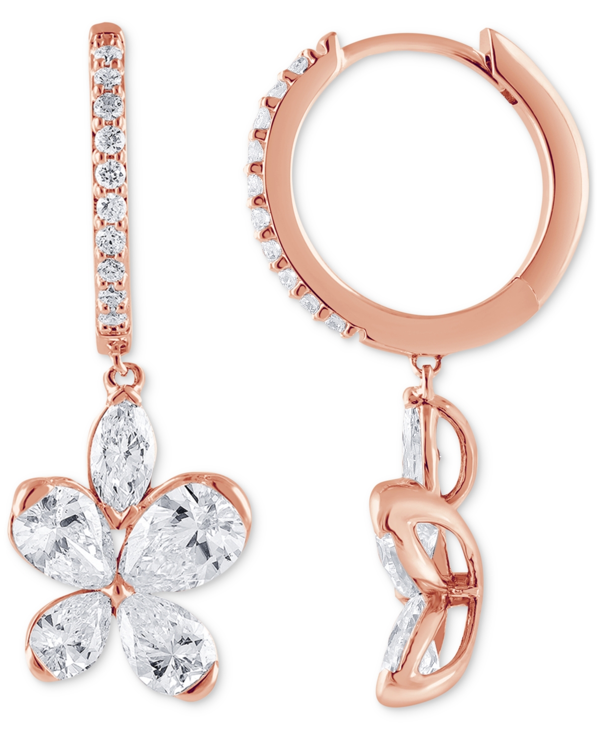 Badgley Mischka Lab Grown Diamond Pear, Marquise & Round Flower Dangle Hoop Earrings (1-3/4 ct. t.w.) in 14k White, Yellow or- Rose Gold
