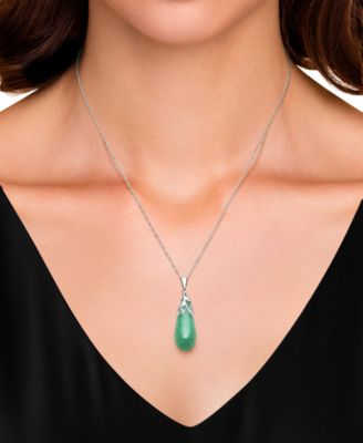 Dyed Jade Leaf Top Teardrop Pendant Set in Sterling Silver 