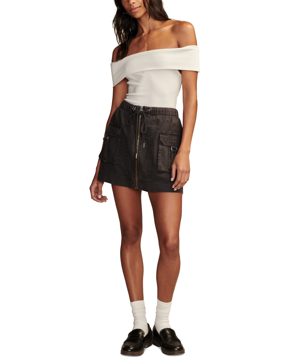Lucky Brand Women's Army Cargo Linen-Blend Mini Skirt
