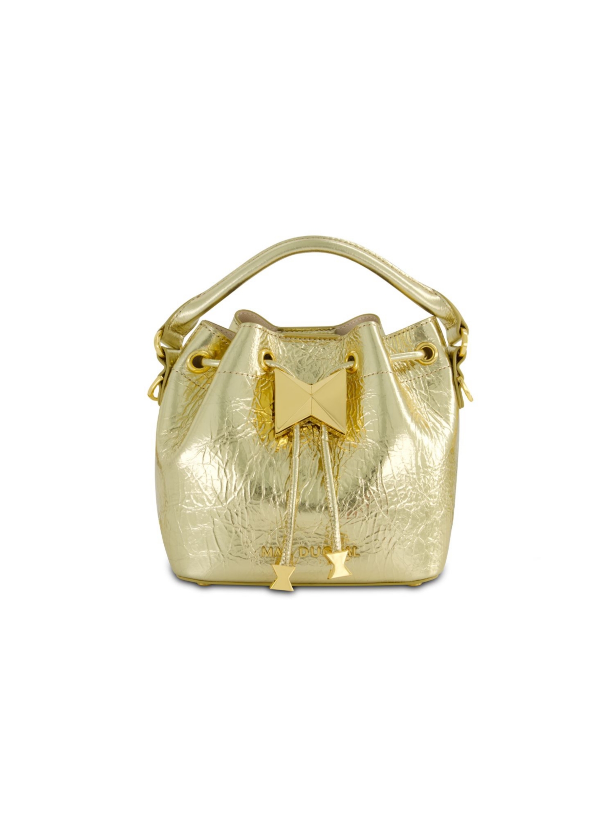 Crinkle Metallic Leather Bucket Handbag - Gold