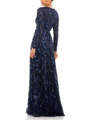 Women's Embellished Illusion High Neck Long Sleeve A Line