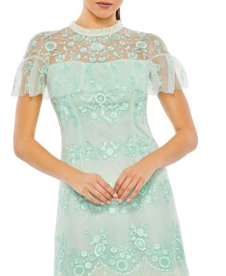 Women's High Neck Mesh Tier Embroidered Dress
