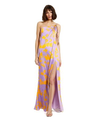 Mac Duggal Women's Printed Charmeuse One Shoulder Slit Detail Gown - Macy's