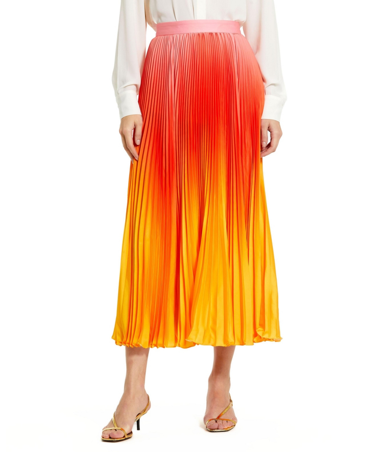 Women's Pleated Charmeuse Ombre Maxi Skirt - Sunset ombre