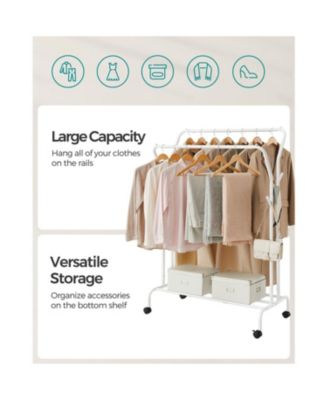 Clothes Rack, Double-rod Clothing Rack With Wheels, Heavy-duty Metal Frame, Garment Rack