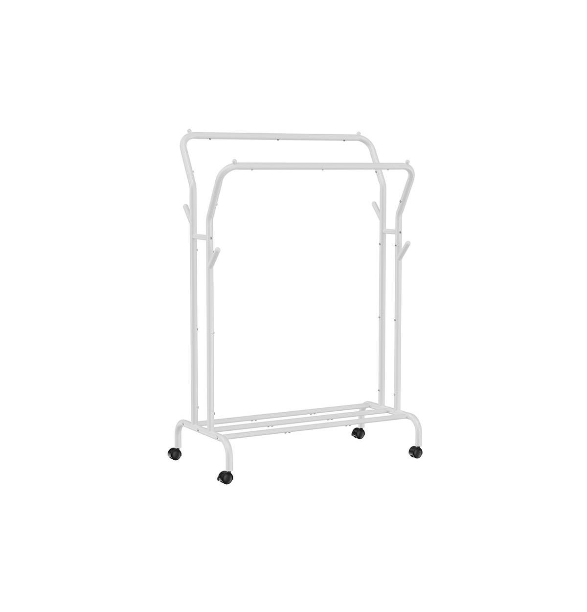 Clothes Rack, Double-rod Clothing Rack With Wheels, Heavy-duty Metal Frame, Garment Rack - White